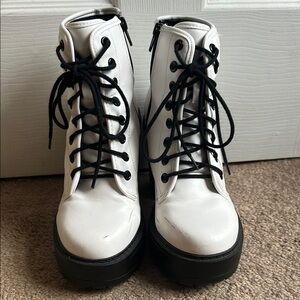 White and Black Combat Moto Boots
